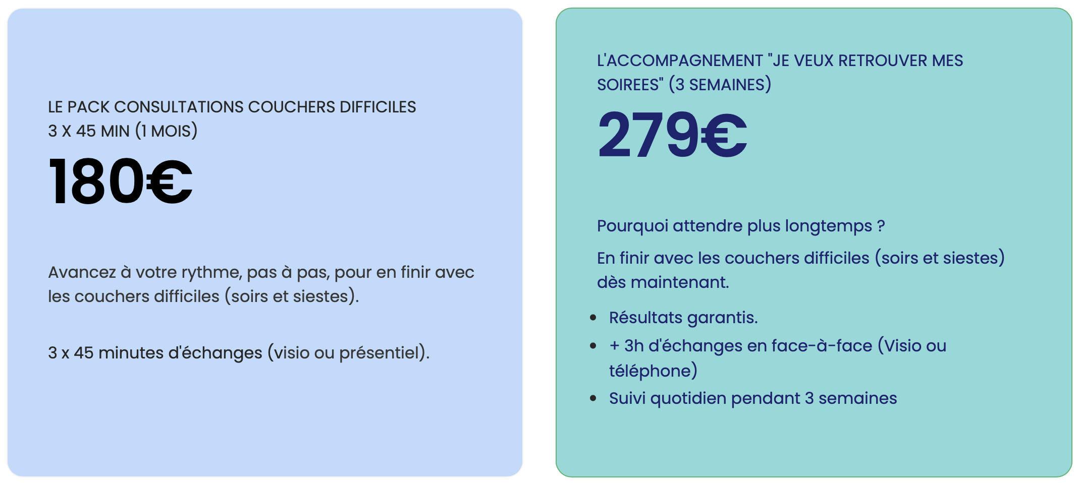 Présentation des offres Bien Dormir Bien Grandir dédiées aux couchers difficiles des enfants. Pack 3 consultations ou accompagnement personnalisé